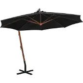 Syfax Zweefparasol met paal 3,5x2,9 m massief vurenhout zwart