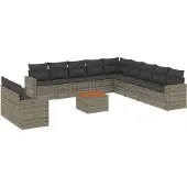 vidaXL 12-delige Loungeset met kussens poly rattan grijs