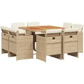vidaXL 9-delige Tuinset met kussens poly rattan beige