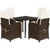 vidaXL 5-delige Tuinset met kussens poly rattan bruin
