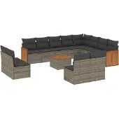 vidaXL 13-delige Loungeset met kussens poly rattan grijs
