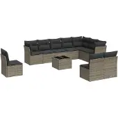 vidaXL 11-delige loungeset voor de tuin met kussens, grijs, polyrotan