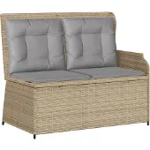 vidaXL Tuinbankje verstelbaar met kussens poly rattan beige
