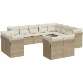 vidaXL 12-delige Loungeset met kussens poly rattan beige