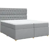 vidaXL Boxspring met matras stof lichtgrijs 200x200 cm