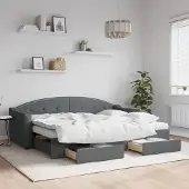 Prolenta Maison Exclusive - Uittrekbaar dagbed met lades, donkergrijs, 80x200 cm, stof