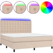 vidaXL Boxspring met matras en LED kunstleer cappuccinokleur 160x200cm