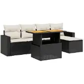 vidaXL 6-delige Loungeset met kussens poly rattan zwart