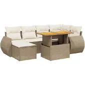 vidaXL 7-delige tuinmeubelset met kussens, beige, van polyrotan