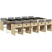 vidaXL 11-delige Tuinset met kussens poly rattan gemengd beige