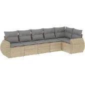 vidaXL 6-delige Loungeset met kussens poly rattan beige