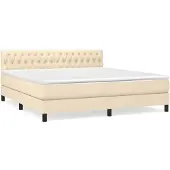 vidaXL Boxspring met matras stof crèmekleurig 180x200 cm