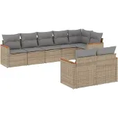 vidaXL 8-delige Loungeset met kussens poly rattan gemengd beige