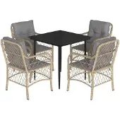 vidaXL 5-delige Tuinset met kussens poly rattan gemengd beige