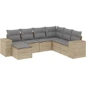 vidaXL 7-delige Loungeset met kussens poly rattan beige