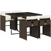vidaXL 5-delige Tuinset met kussens poly rattan bruin