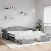 Prolenta Maison Exclusive - Uittrekbaar dagbed met lades, lichtgrijs, 100x200 cm, gestoffeerd