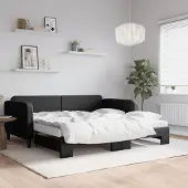 Prolenta Maison Exclusive - Uittrekbaar dagbed met matrassen, zwart, 100x200 cm, stof