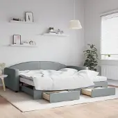 Prolenta Maison Exclusive - Uittrekbaar dagbed met lades, lichtgrijs, 100x200 cm, gestoffeerd