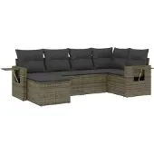 vidaXL 6-delige Loungeset met kussens poly rattan grijs