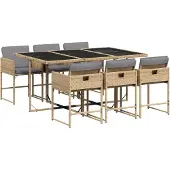 vidaXL 7-delige Tuinset met kussens poly rattan gemengd beige