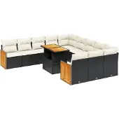 vidaXL 11-delige Loungeset met kussens poly rattan zwart