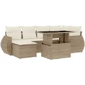 vidaXL 7-delige Loungeset met kussens poly rattan beige
