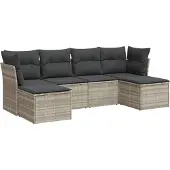 vidaXL 6-delige Loungeset met kussens poly rattan lichtgrijs