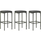 Syfax Barkrukken met kussens 3 st poly rattan grijs