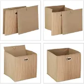 Markenlos 2 x Opbergmand bamboe, vierkant badmandje, stoffen wandmand hoog, H x B x D: 31 x 31 x 31 cm, opvouwbaar, naturel