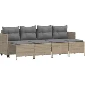 vidaXL 5-delige Loungeset met kussens poly rattan beige