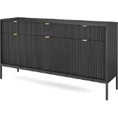 Selsey Dressoir Louis 3 deurs 3 lades | spaanplaat zwart 154x83x39 cm dressoirs | NADUVI