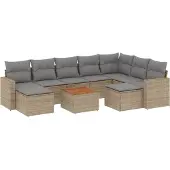 vidaXL 10-delige Loungeset met kussens poly rattan gemengd beige
