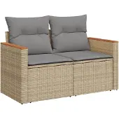 Syfax Tuinbank 2-zits met kussens poly rattan beige