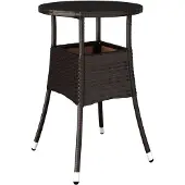 Syfax Tuintafel Ø60x75 cm gehard glas en poly rattan bruin