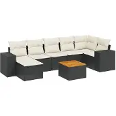 vidaXL 8-delige Loungeset met kussens poly rattan zwart