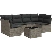 vidaXL 7-delige Loungeset met kussens poly rattan grijs