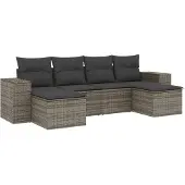 vidaXL 6-delige Loungeset met kussens poly rattan grijs