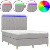 vidaXL Boxspring met matras en LED stof lichtgrijs 140x190 cm