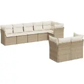 vidaXL 8-delige Loungeset met kussens poly rattan beige