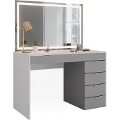 Vicco Elise Kaptafel met licht – 115 cm met LED-spiegel Wit/grijs/grijs