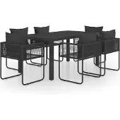 vidaXL 7-delige tuinsets, PVC riet, zwart