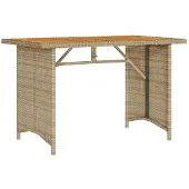 vidaXL Tuintafel met houten blad 110x68x70 cm poly rattan beige