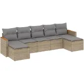 vidaXL 7-delige Loungeset met kussens poly rattan gemengd beige