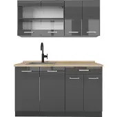 Vicco Eenpersoonskeuken R-Line Antraciet Hoogglans 140 cm zonder werkblad, Model 53541
