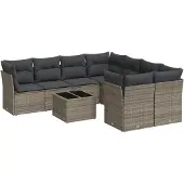 vidaXL 9-delige Loungeset met kussens poly rattan grijs
