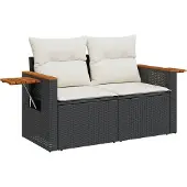 Syfax Tuinbank 2-zits met kussens poly rattan zwart