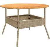 vidaXL Tuintafel met acaciahouten blad Ø110x71 cm poly rattan beige