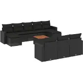 vidaXL 11-delige Loungeset met kussens poly rattan zwart