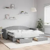 Prolenta Maison Exclusive - Uittrekbaar dagbed met lades, lichtgrijs, 80x200 cm, gestoffeerd